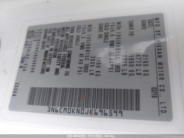 3N6CM0KN0JK696599 Nissan NV200 SV