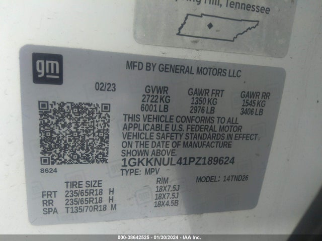 1GKKNUL41PZ189624 GMC Acadia Awd Slt