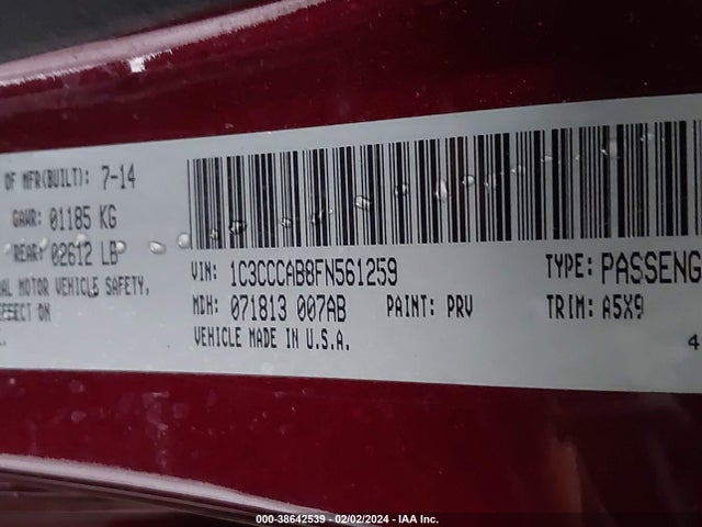 2015 CHRYSLER 200 LIMITED VIN: 1C3CCCAB8FN561259