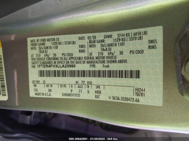 1FTER4FH3LLA25980 Ford Ranger Lariat