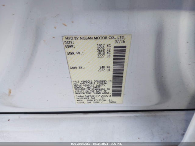 Nissan Altima 2.5 Sl 2016 1N4AL3AP9GC272859 Image 9