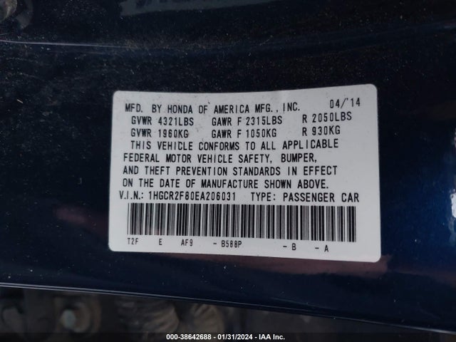 Honda Accord Ex-l 2014 1HGCR2F80EA206031 Image 9