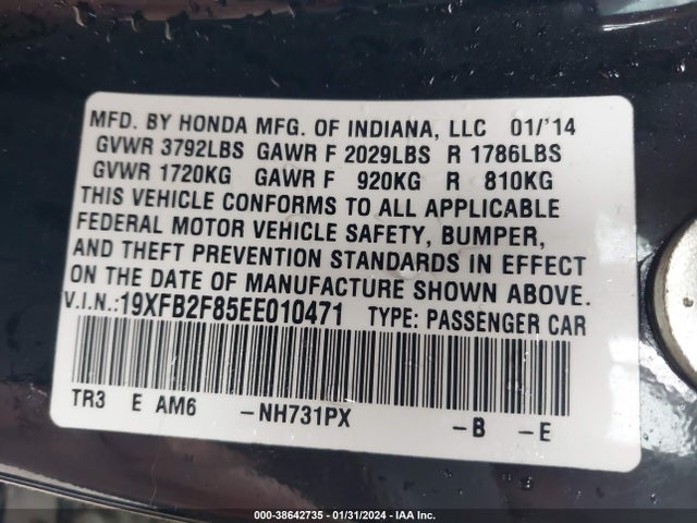 Honda CIVIC EX 2014 19XFB2F85EE010471 Image 9