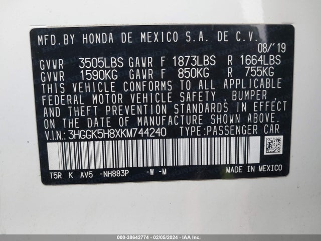Honda FIT EX 2019 3HGGK5H8XKM744240 Image 9