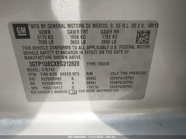 3GTP1UECXEG212820 GMC Sierra 1500 Sle