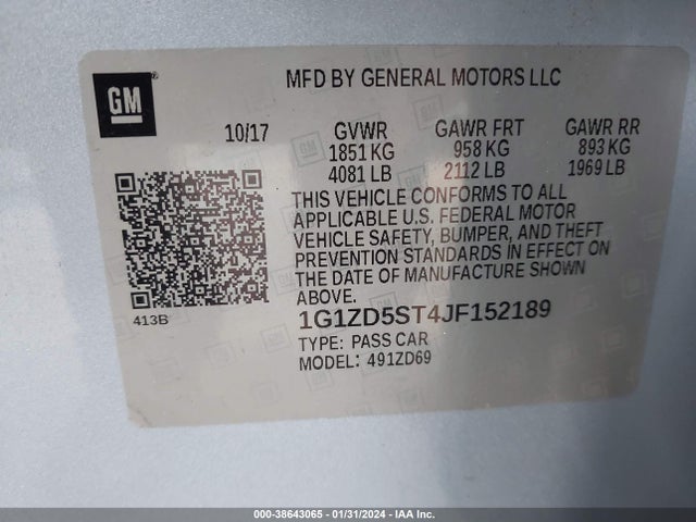 Chevrolet MALIBU LT 2018 1G1ZD5ST4JF152189 Image 9