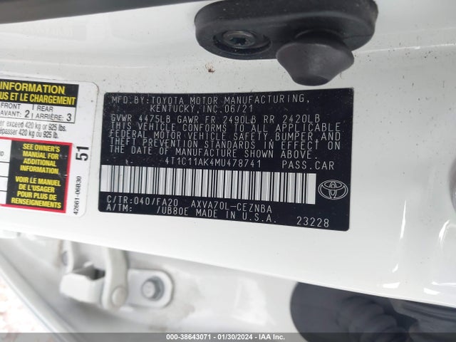 Toyota CAMRY LE 2021 4T1C11AK4MU478741 Image 9
