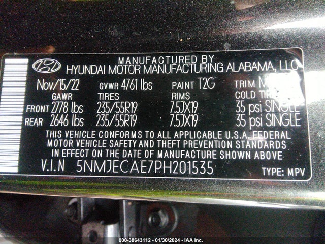 Hyundai Tucson Limited 2023 5NMJECAE7PH201535 Image 9