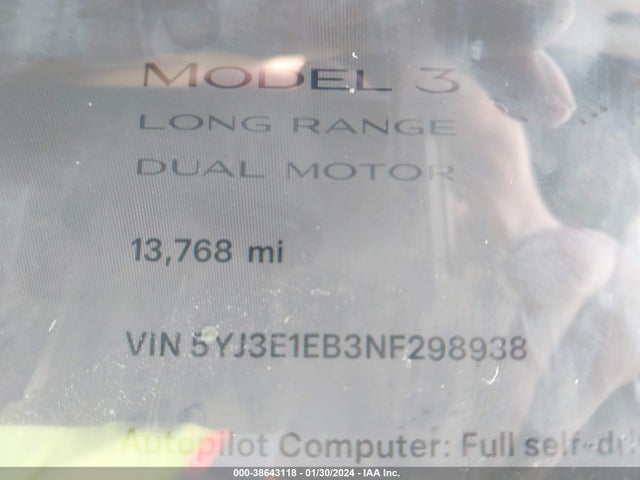 Tesla Model 3 Long Range Dual Motor All-wheel Drive 2022 5YJ3E1EB3NF298938 Image 7