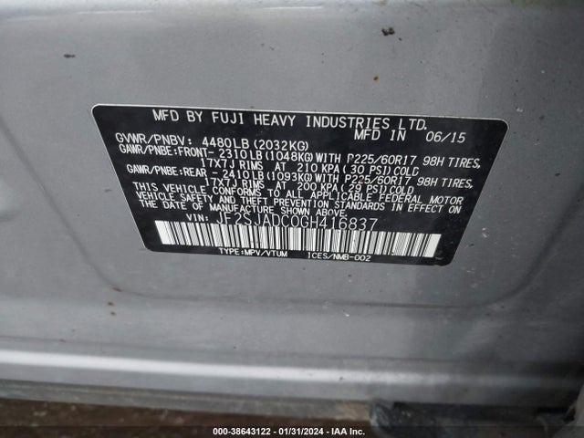 Subaru Forester 2.5i Premium 2016 JF2SJADC0GH416837 Image 9