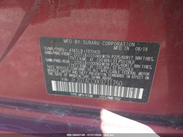 JF2GTACCXK9231750 Subaru Crosstrek 2.0i Premium
