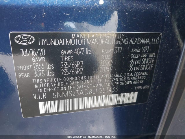 Hyundai Santa Fe Se 2020 5NMS23AD8LH253433 Image 9