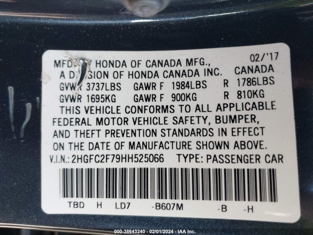 Honda CIVIC EX 2017 2HGFC2F79HH525066 Image 9