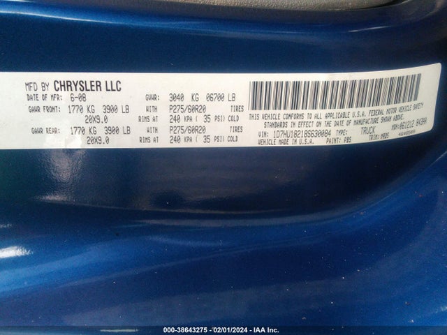 2008 DODGE RAM 1500 SLT VIN: 1D7HU18218S630084