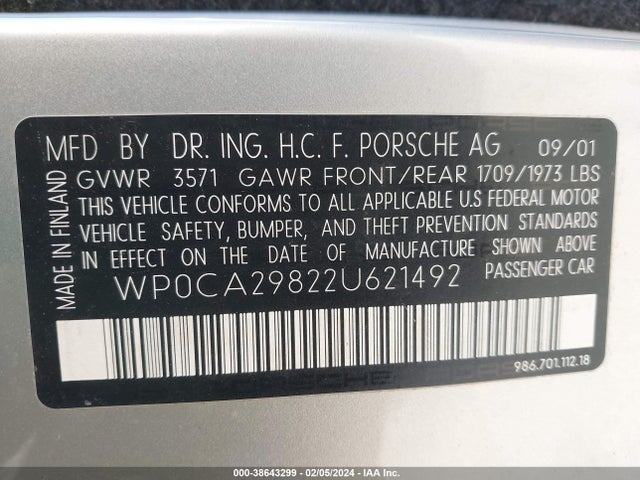 2002 PORSCHE BOXSTER WP0CA29822U621492 Photo 8