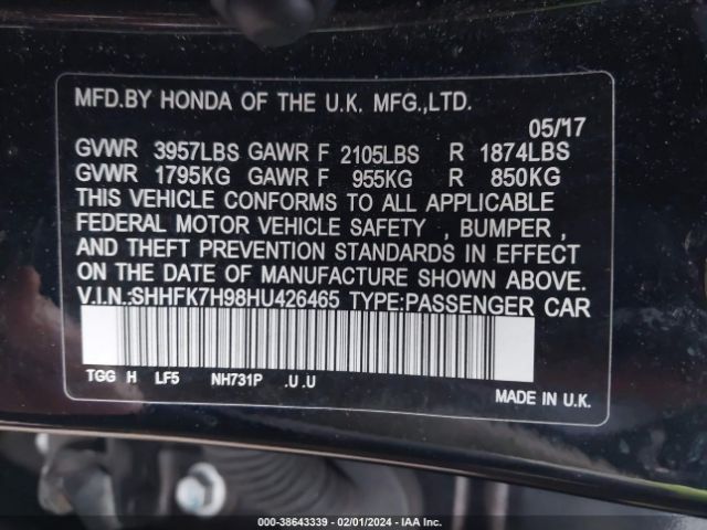 SHHFK7H98HU426465 Honda Civic Sport Touring