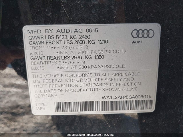 Audi Q5 2.0t Premium 2016 WA1L2AFP5GA006019 Image 9