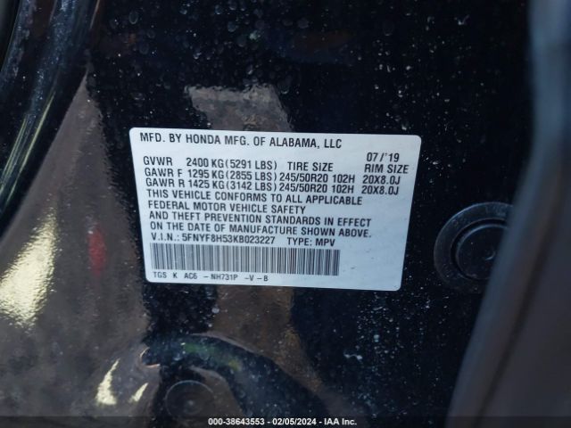 5FNYF8H53KB023227 Honda Passport Ex-l