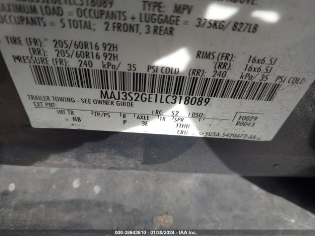 MAJ3S2GE1LC318089 Ford Ecosport Se