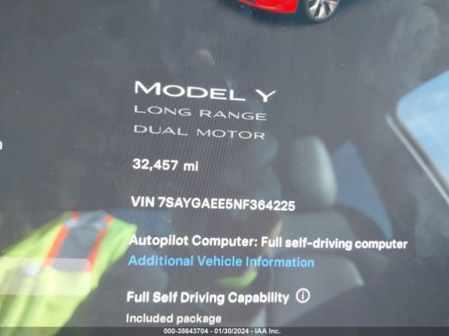 7SAYGAEE5NF364225 Tesla Model Y Long Range Dual Motor All-wheel Drive