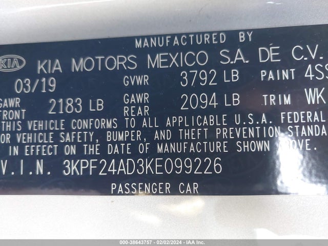 KIA Forte Lxs 2019 3KPF24AD3KE099226 Image 9