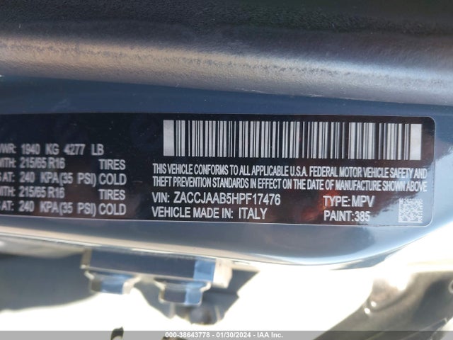 ZACCJAAB5HPF17476 Jeep Renegade Sport Fwd