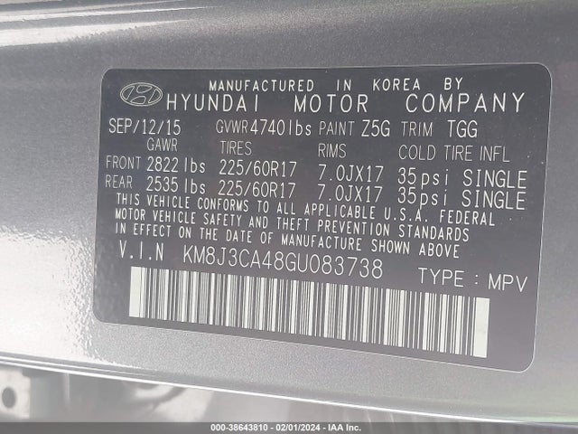 Hyundai TUCSON SE 2016 KM8J3CA48GU083738 Image 9