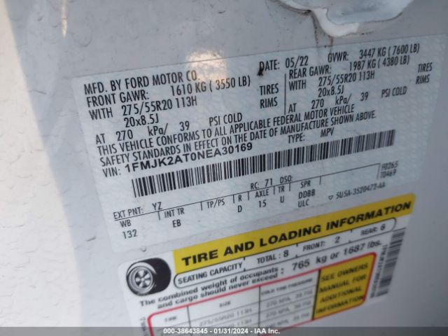 1FMJK2AT0NEA30169 Ford Expedition Limited Max