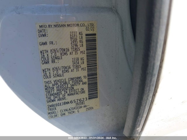 Nissan Frontier S 4x2 2022 1N6ED1EJ8NN657623 Image 9