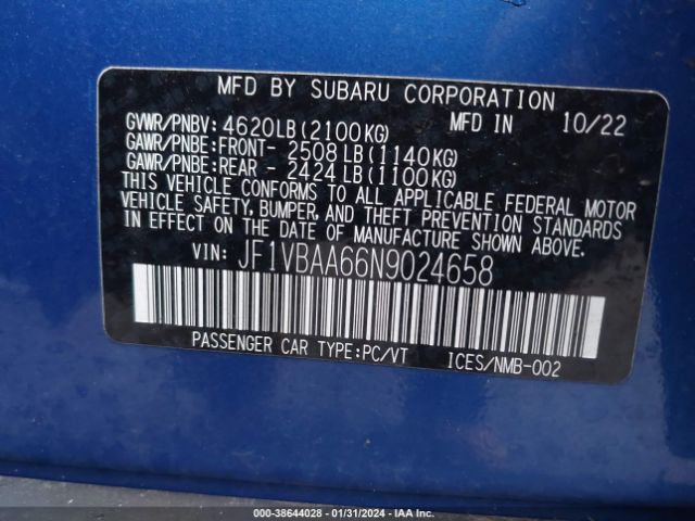 JF1VBAA66N9024658 Subaru WRX