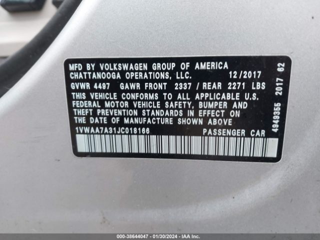 1VWAA7A31JC018166 Volkswagen Passat 2.0t R-line/2.0t S