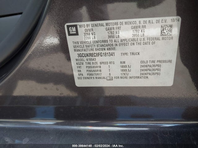 Chevrolet Silverado 1500 2lt 2015 3GCUKREC8FG181341 Image 9