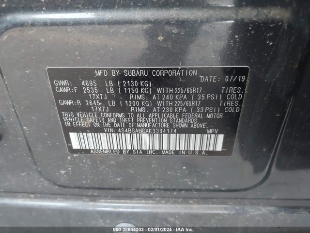 Subaru Outback 2.5i Premium 2019 4S4BSAHCXK3394174 Image 9