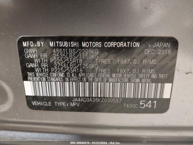 Mitsubishi Outlander Le 2019 JA4AD3A35KZ030557 Image 9