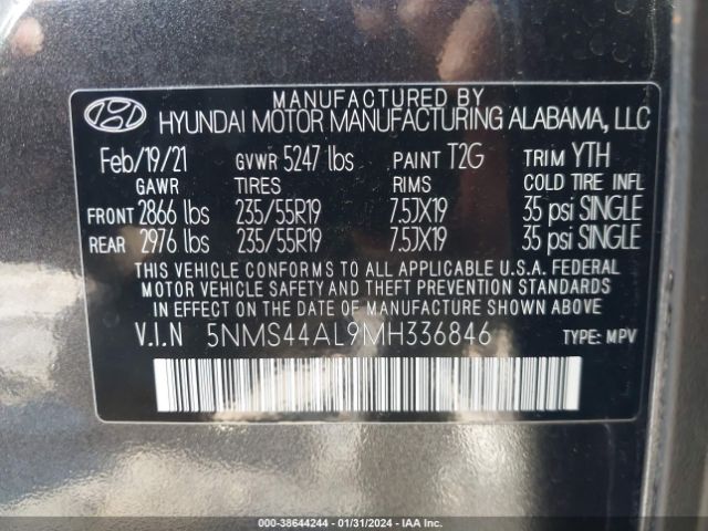 2021 HYUNDAI SANTA FE 5NMS44AL9MH336846 Photo 8