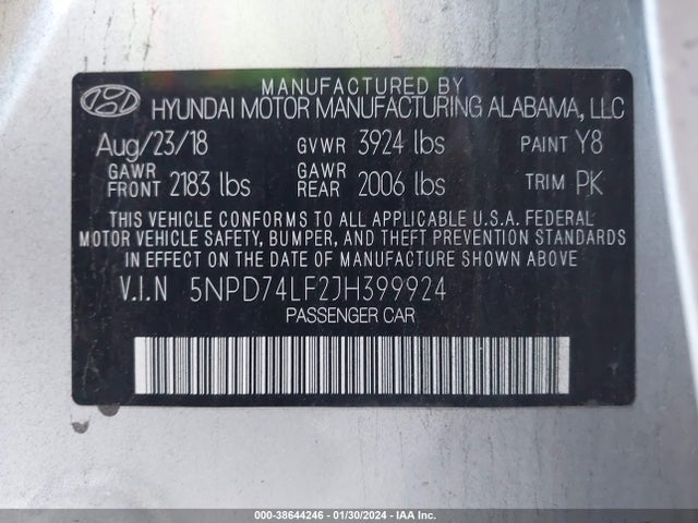 Hyundai ELANTRA SE 2018 5NPD74LF2JH399924 Image 9