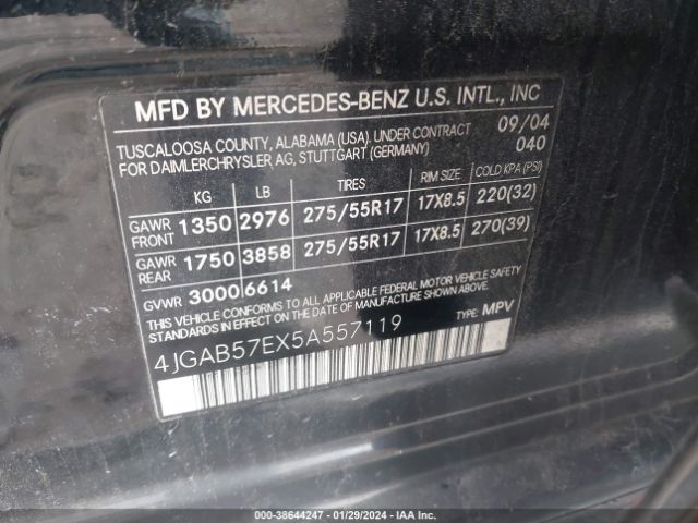 2005 MERCEDES-BENZ ML 350 4JGAB57EX5A557119 Photo 8