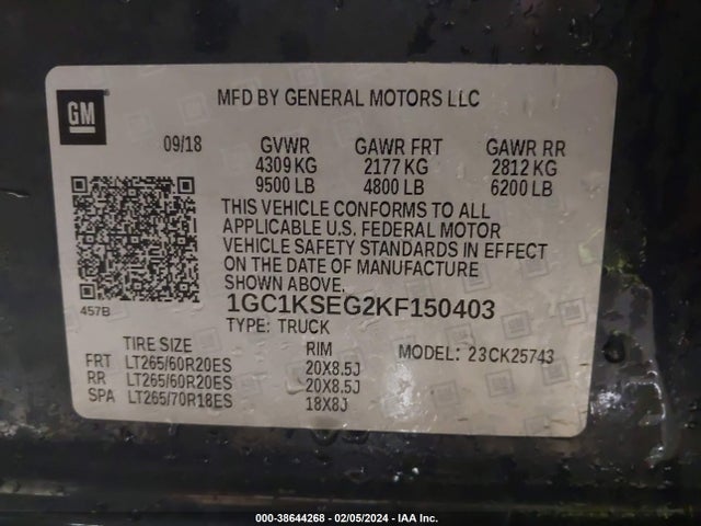 Chevrolet Silverado 2500hd Lt 2019 1GC1KSEG2KF150403 Image 9