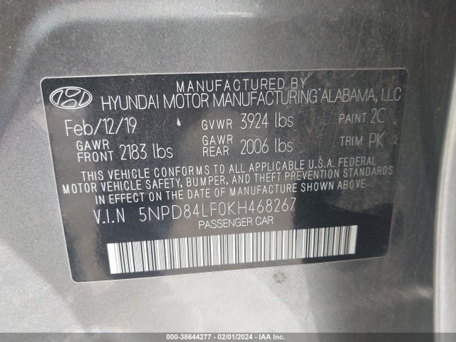Hyundai ELANTRA SEL 2019 5NPD84LF0KH468267 Image 9