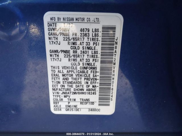 JN8AT2MV6HW016245 Nissan ROGUE SV