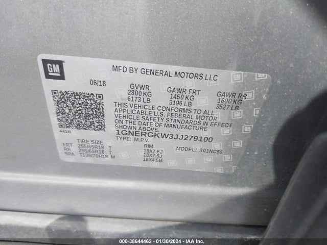 Chevrolet Traverse 1lt 2018 1GNERGKW3JJ279100 Image 9