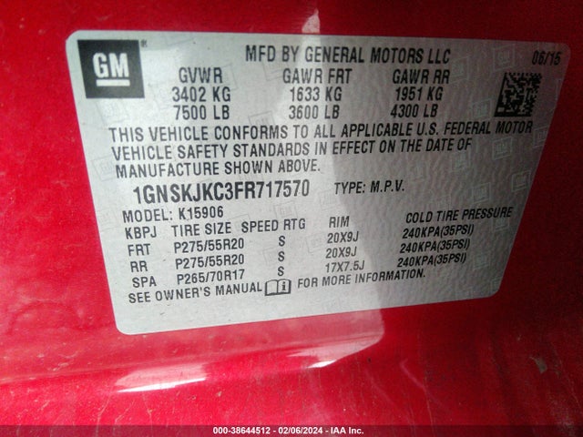 Chevrolet Suburban 1500 Lt 2015 1GNSKJKC3FR717570 Image 9