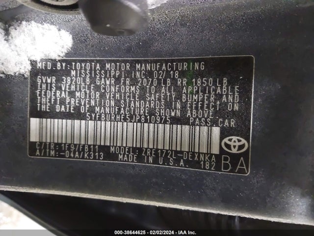 Toyota COROLLA LE 2018 5YFBURHE5JP810975 Image 9