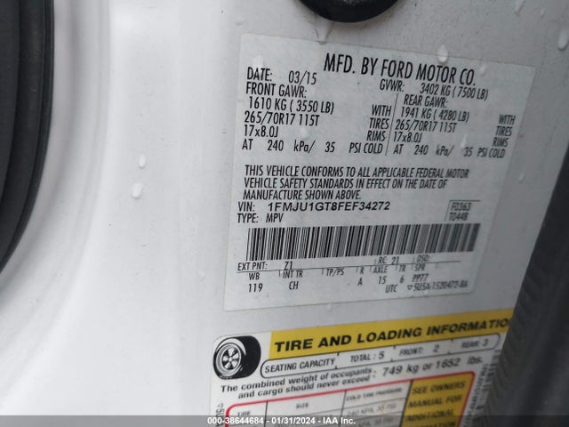 Ford Expedition Xl 2015 1FMJU1GT8FEF34272 Image 9