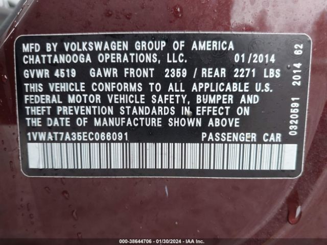 1VWAT7A35EC066091 Volkswagen Passat 1.8t S