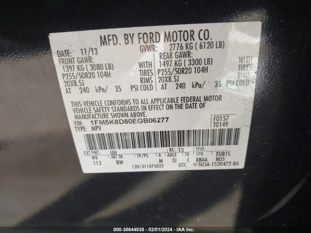 Ford EXPLORER XLT 2014 1FM5K8D80EGB06277 Image 9