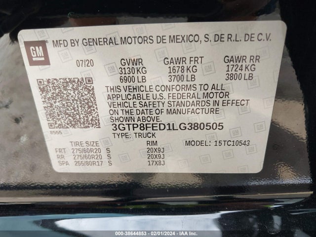 3GTP8FED1LG380505 GMC Sierra 1500 2wd  Short Box Denali