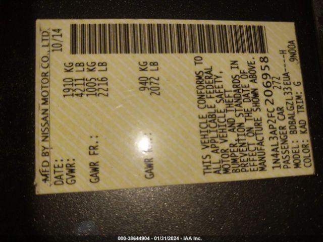 1N4AL3AP2FC206958 Nissan Altima 2.5 S