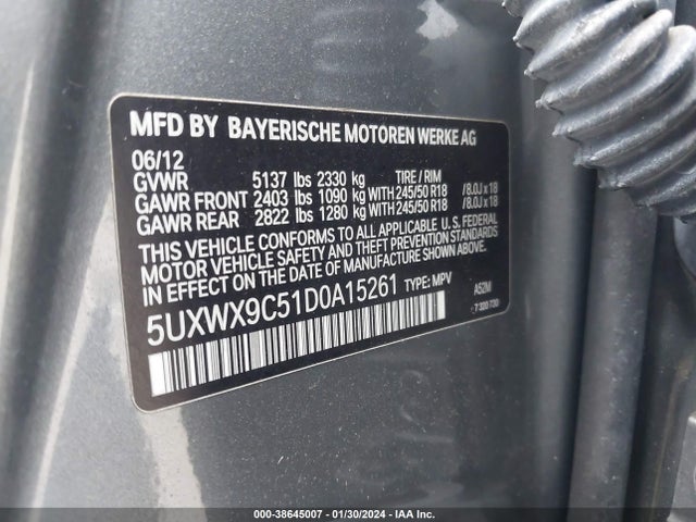 2013 BMW X3 XDRIVE28I VIN: 5UXWX9C51D0A15261
