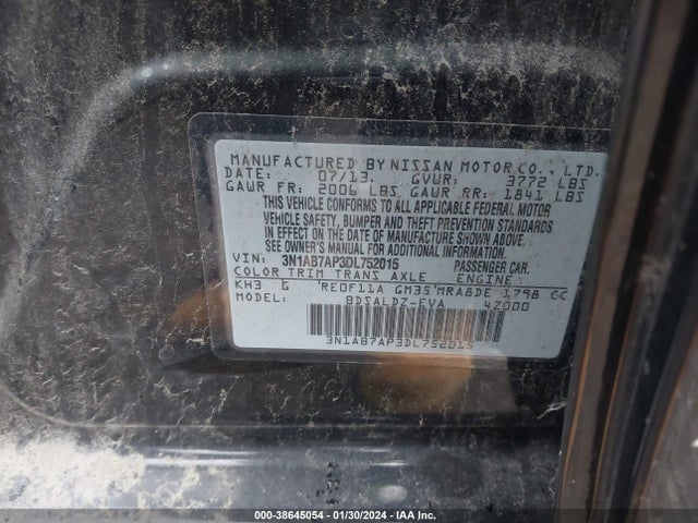 2013 NISSAN SENTRA SV VIN: 3N1AB7AP3DL752015